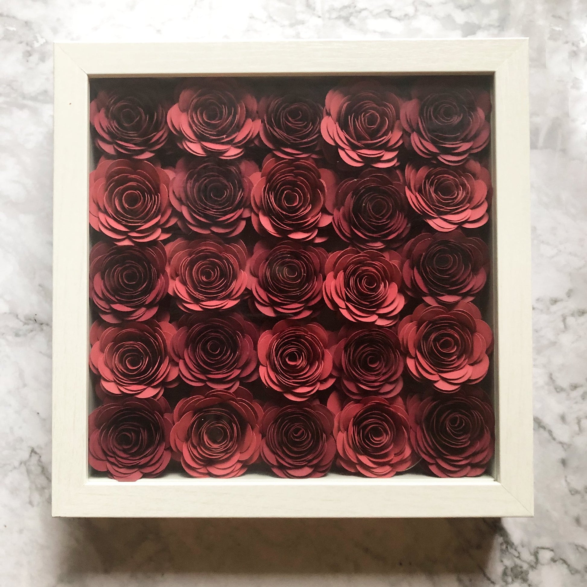 Unique Gift: Custom Hand Rolled Paper Flower Gift Shadow Box Mothers Day gift, Gift for Wife or Fiance | Gift for Mom Tones or Red