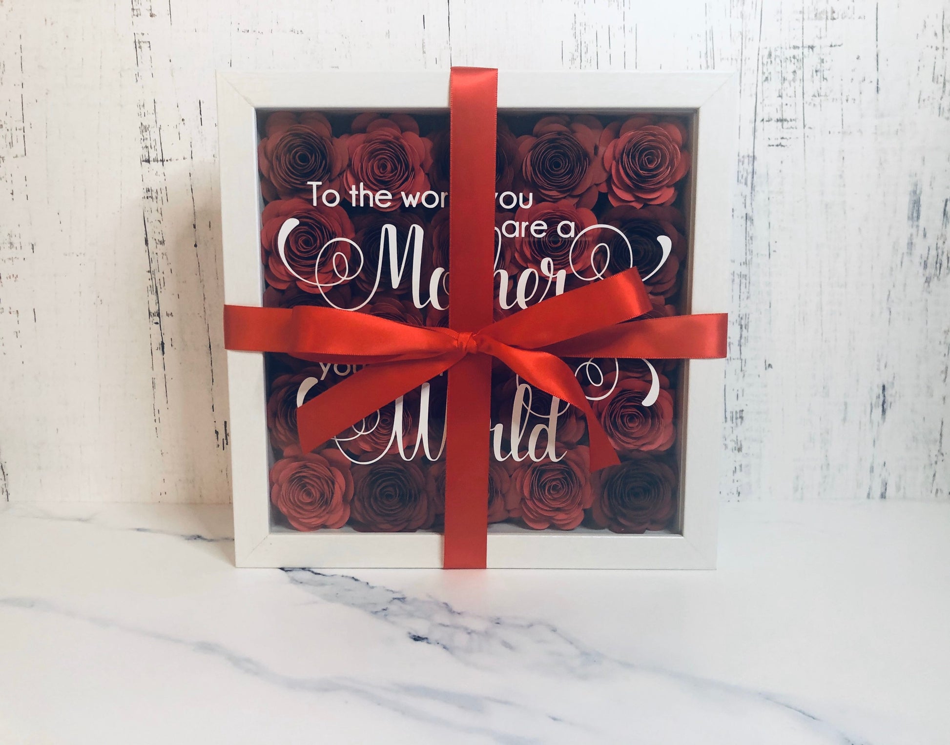 Unique Gift: Custom Hand Rolled Paper Flower Gift Shadow Box Mothers Day gift, Gift for Wife or Fiance | Gift for Mom Tones or Red