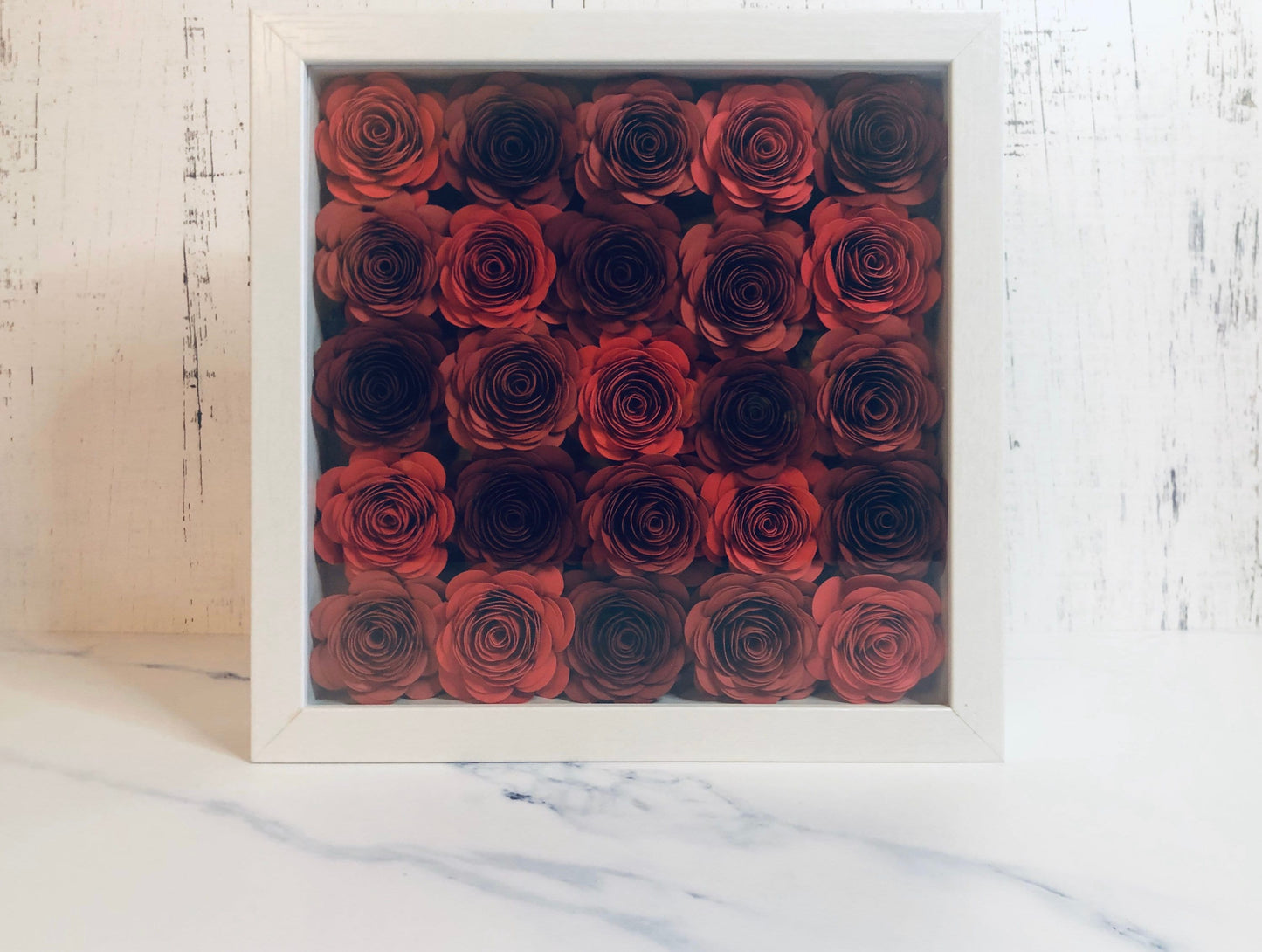 Unique Gift: Custom Hand Rolled Paper Flower Gift Shadow Box Mothers Day gift, Gift for Wife or Fiance | Gift for Mom Tones or Red