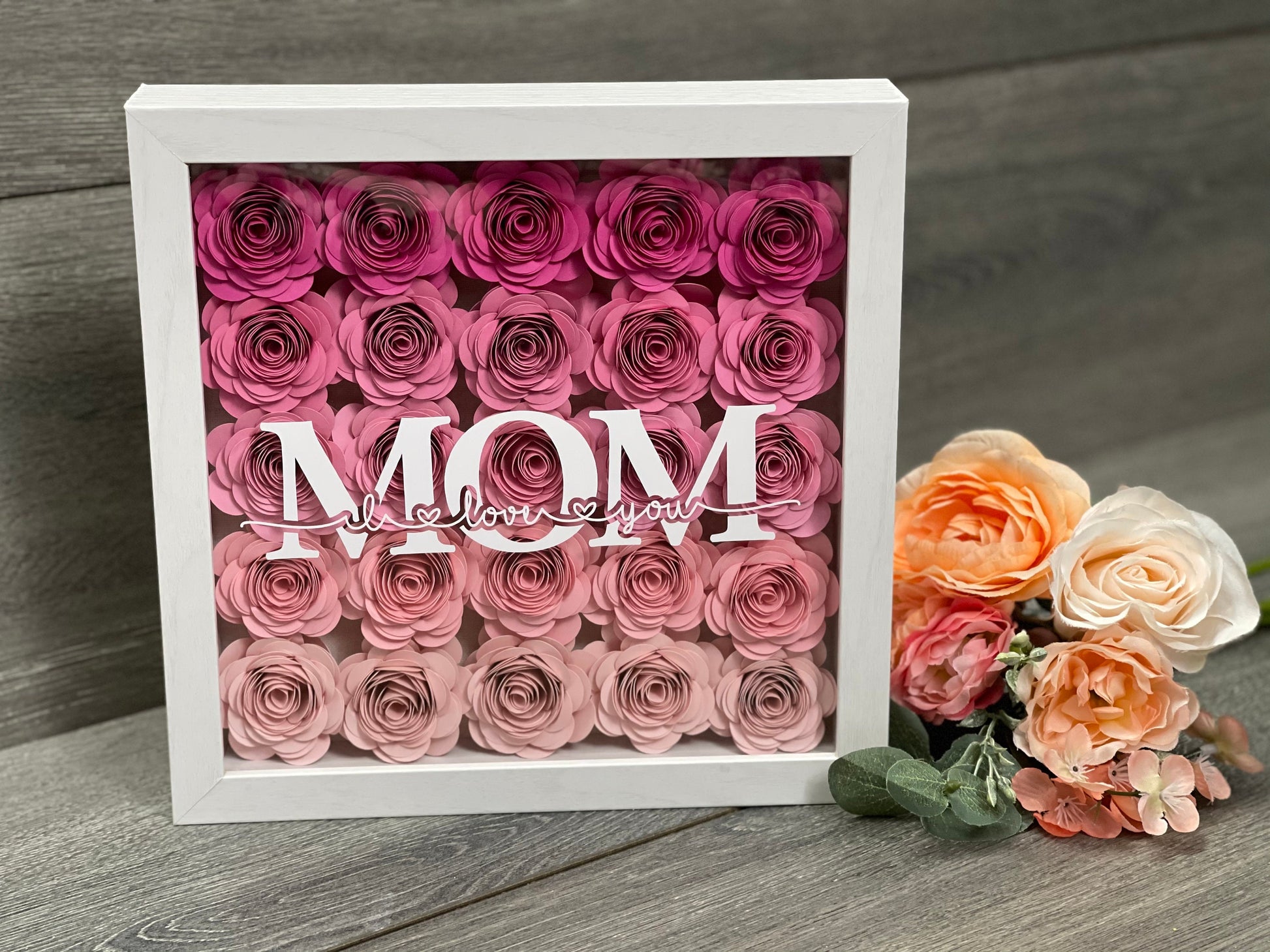 I Love You MOM Shadow box | Paper Flower shadowbox | Anniversary gift | Mother’s Day gift | Gift for Wife| Gift for Mom| Forever Flowers