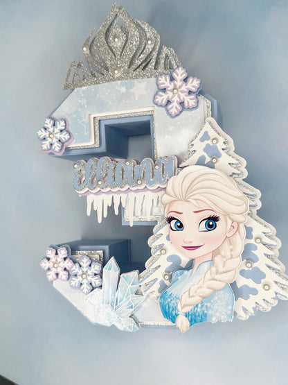 3D Frozen-themed letter party prop. Frozen-inspired letter decoration for parties. Frozen letter prop for themed celebrations. Sparkling Frozen-themed party decoration. Custom Frozen-themed party prop. Frozen-inspired 3D party prop, 3D Number .