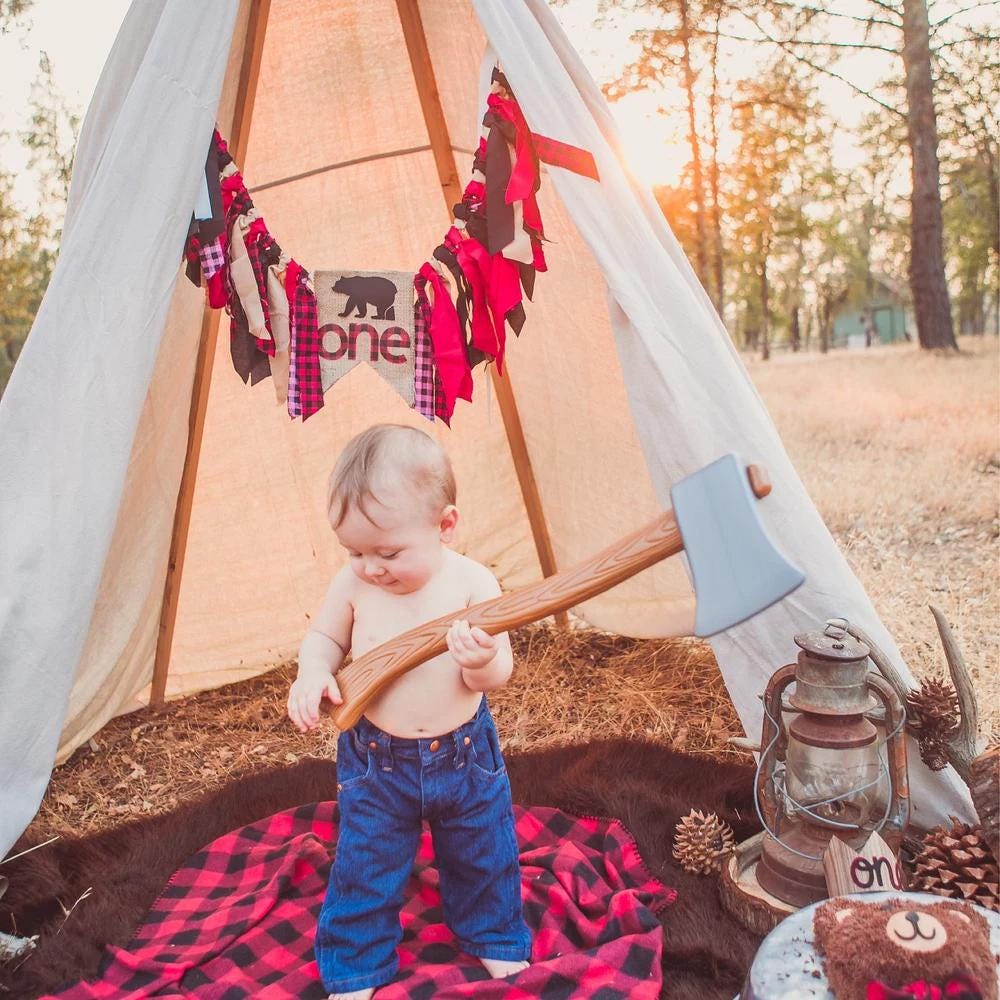 lumberjack banner, burlap banner, lumberjack birthday, bear banner, birthday banner, woodland shower, one banner, banner, photo prop, rustic, lumberjack birthday party, lumberjack first birthday, lumberjack party supplies, camping birthday, lumber