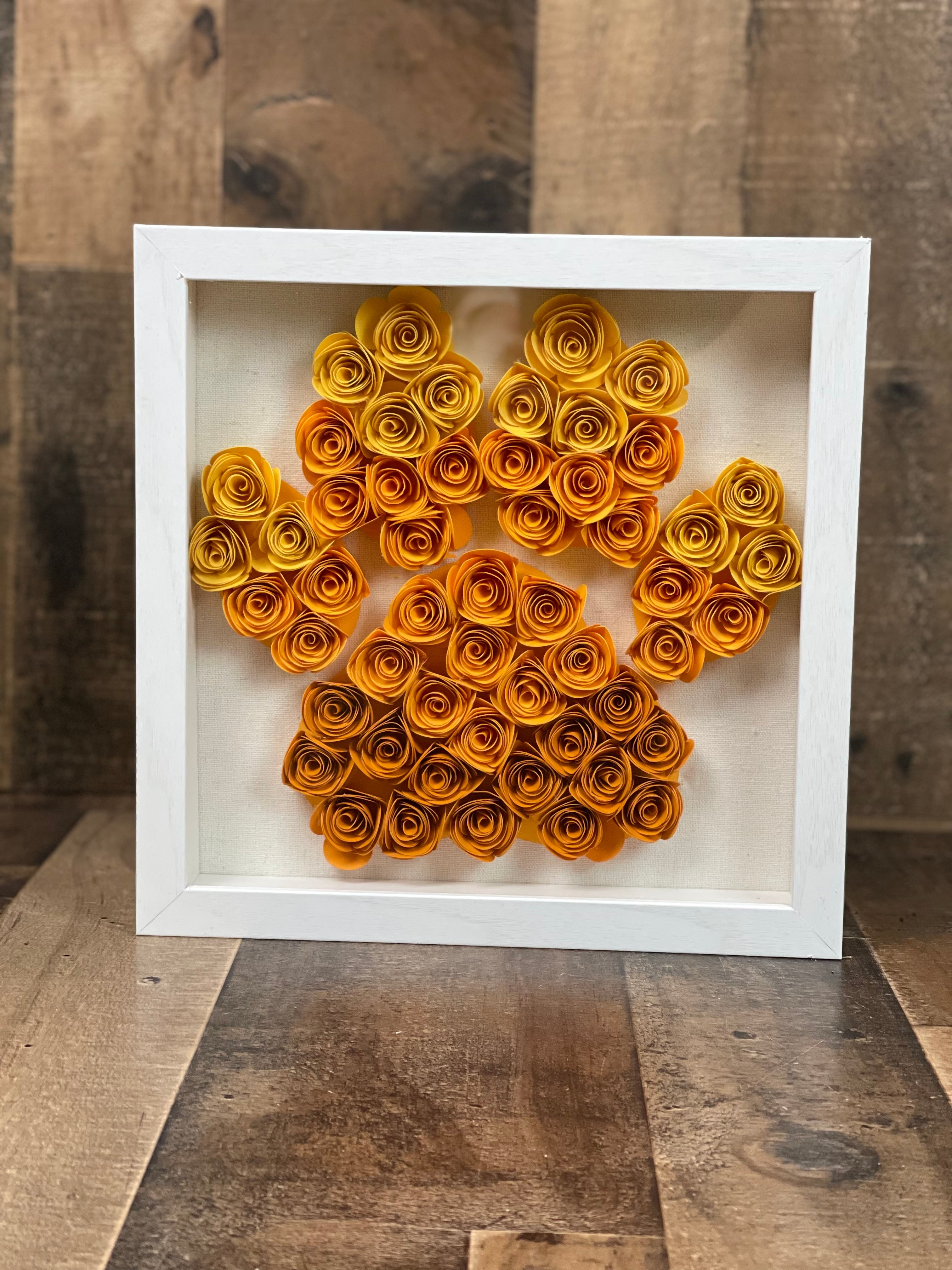 Paw Print Shadow box Tones of Orange Rose Magnolias